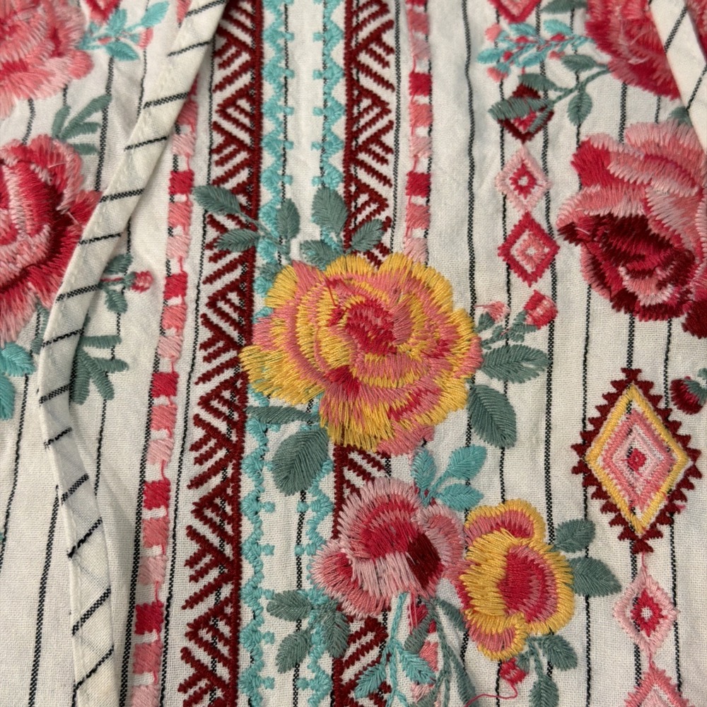 Savanna Jane Boho Top Striped Floral Embroidered Long Sleeved Blouse Large - Picture 3 of 9